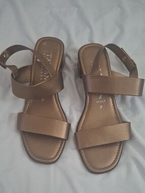 Italian Shoemakers Bronze Metallic Leather Sandals - Women Bronze Color